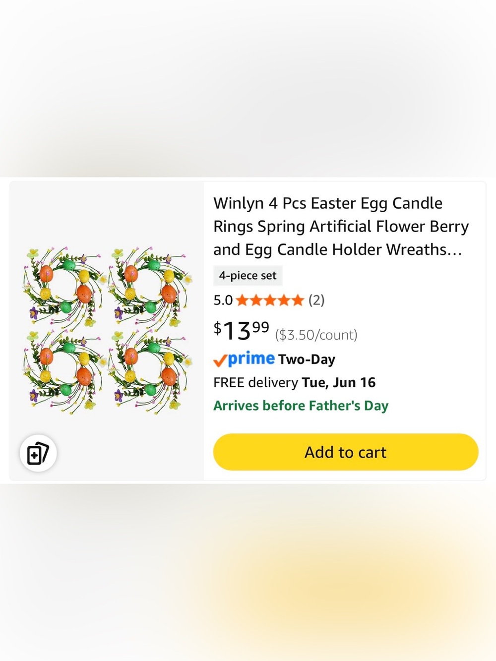 🆕 Easter Egg Candle Holder Wreaths with Floral Accents - Set of 4